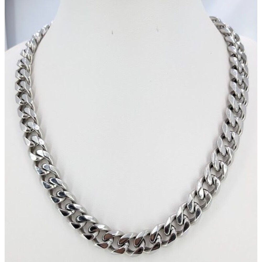 Chunky Curb Chain Necklace Silver Tone Heavy 22 in 182g Wide 14.4 mm Statement